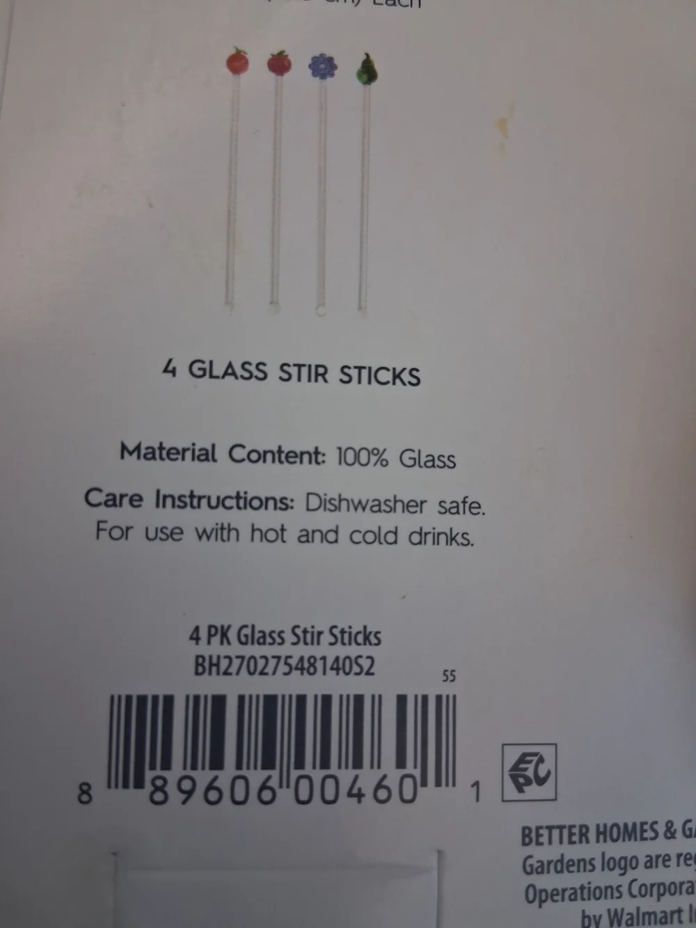Better Homes And Gardens Glass Stir Sticks with Red, Blue, Green, Yellow Accents